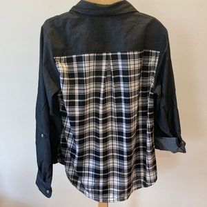 Denim Look & Flannel Combo Dressy Blouse